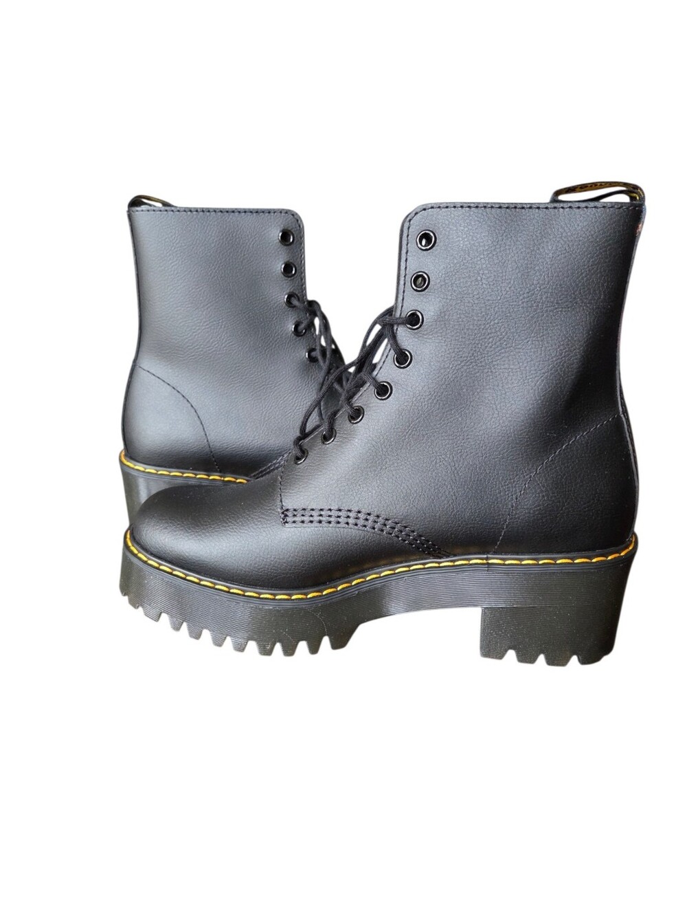Doc Martens Sanguine 8 Eye Heeled Boots US 10 Combat Leather Black Chunky